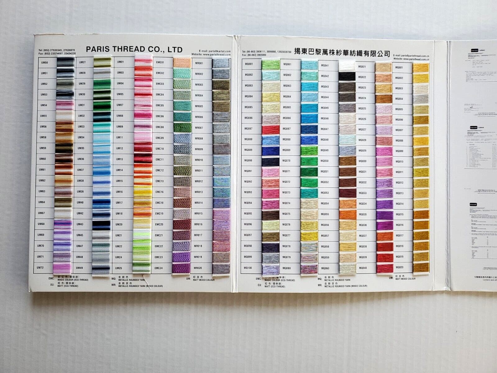 Paris Thread Co, LTD. - Metallic Yarn International Sample Standard Color Card 4