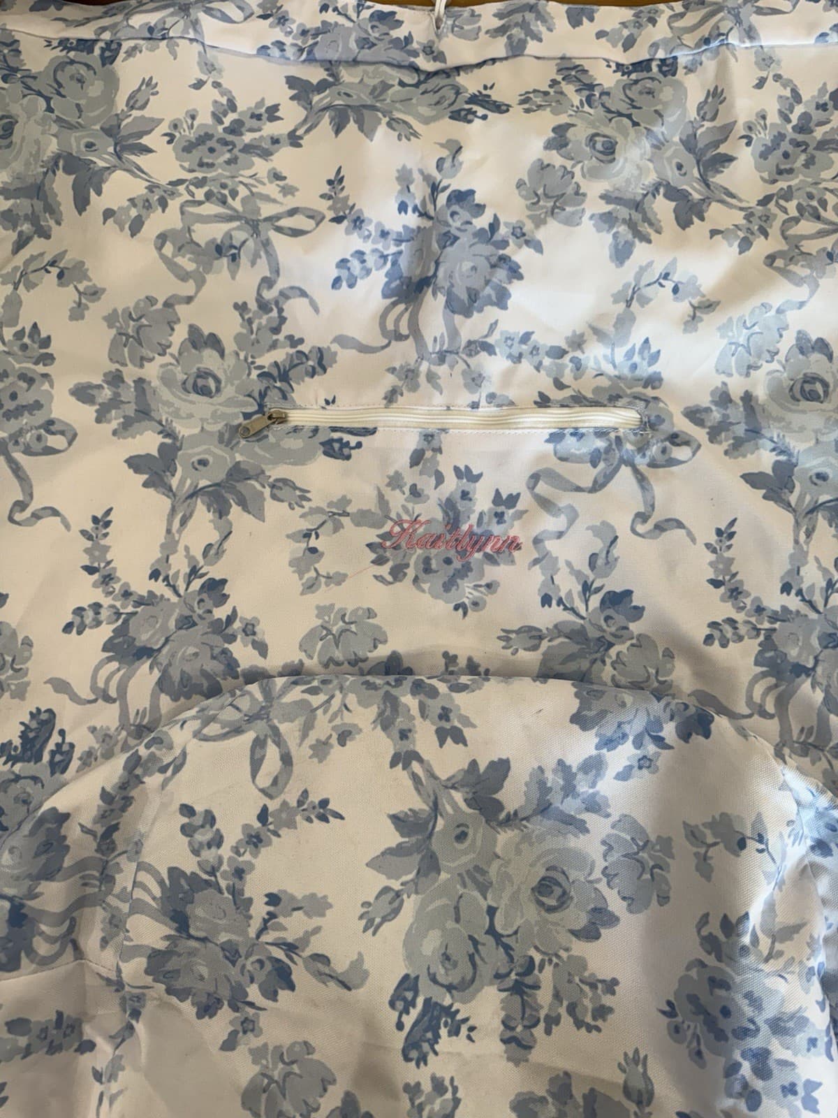 Pottery Barn LoveShackFancy Laundry Backpack XL Blue Floral Mono “Kaitlynn” Read 2