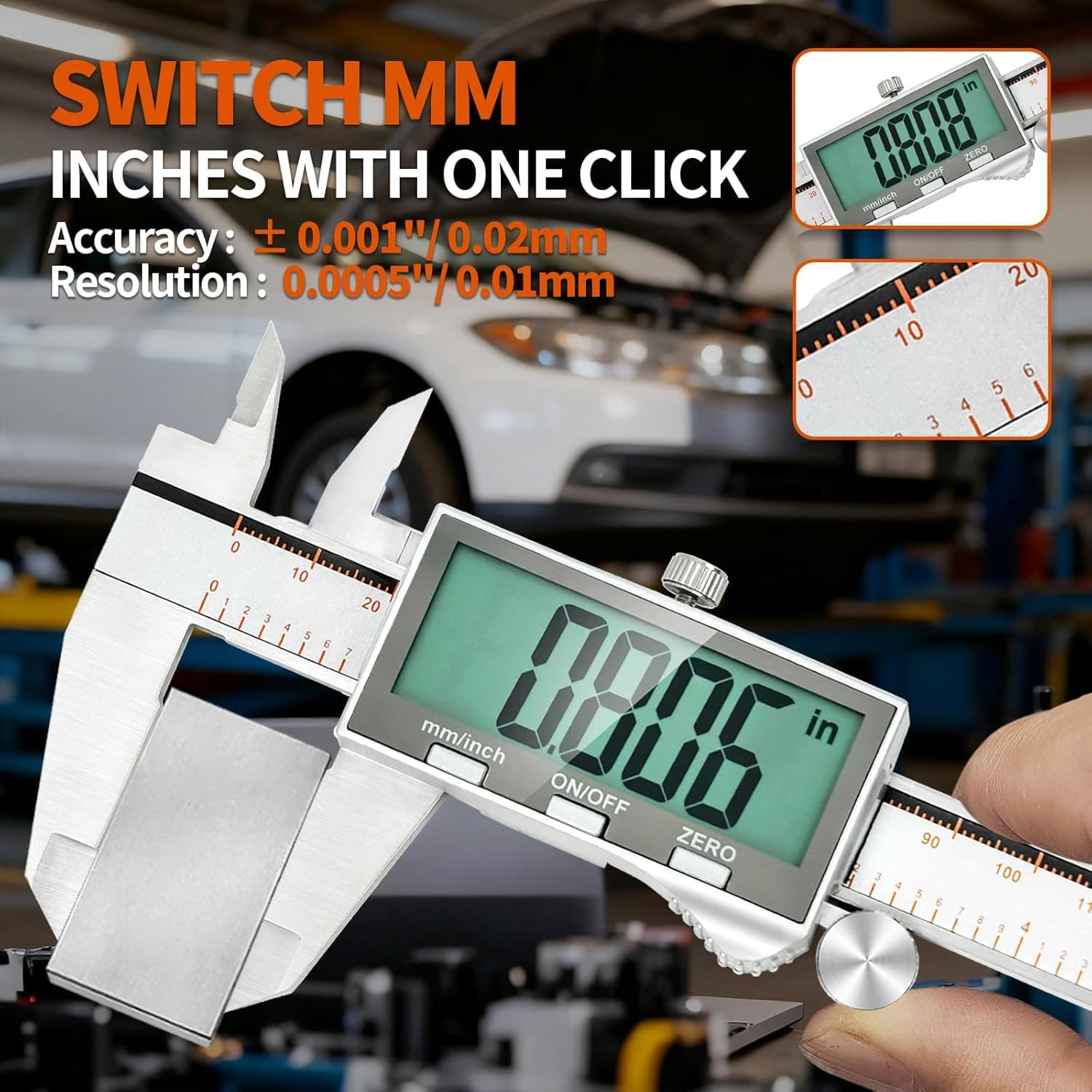 Digital Caliper, 6 Inch Caliper with Extra Large LCD Screen, Stainless Steel Cal 3