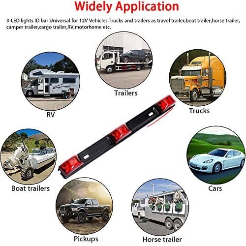  15" Black stainless Steel 3 Lights 9 LED Identification Light Bar - 1 Pcs Red 5