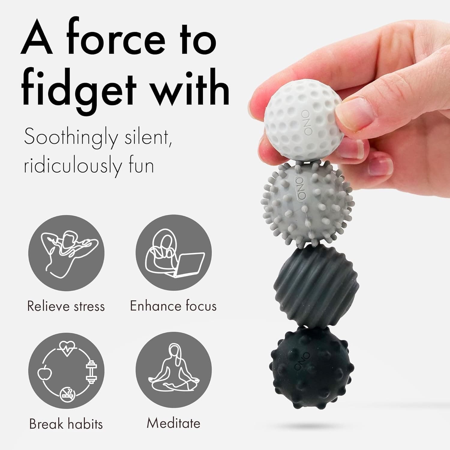 ONO Signets – Silicone Magnetic Balls with Textured Set of 8, Graphite  4