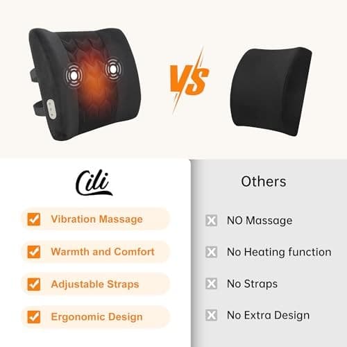  Lumbar Support Pillow for Office Chair, Heated Back Support Pillow with Black 3