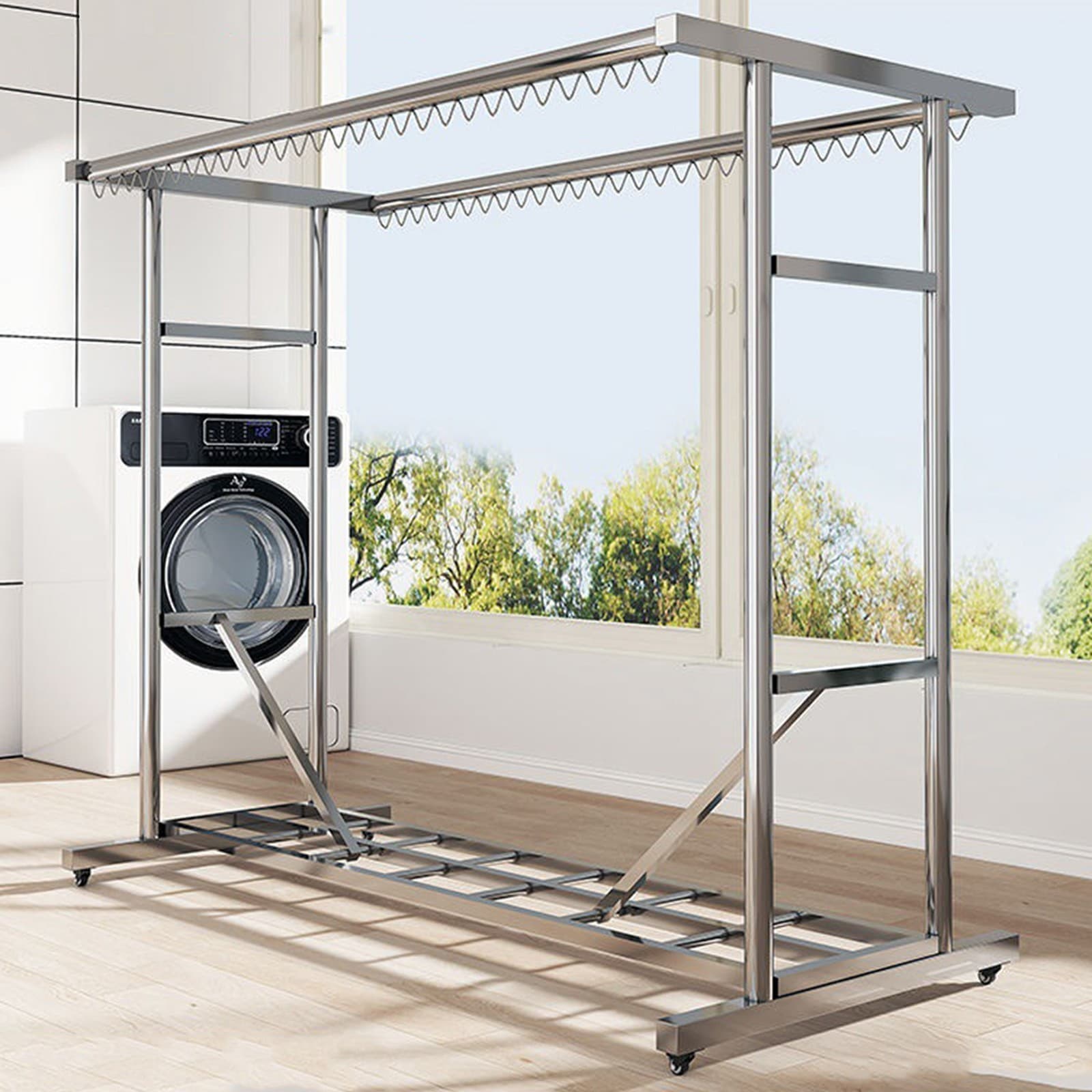 Heavy Duty Clothing Garment Rack Rolling Clothes Organizer Double Rails Hanging 2