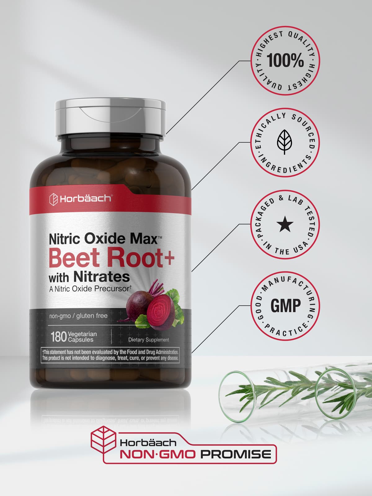 Nitric Oxide Beet Root Capsules | With Nitrates | 180 Count | by Horbaach 5
