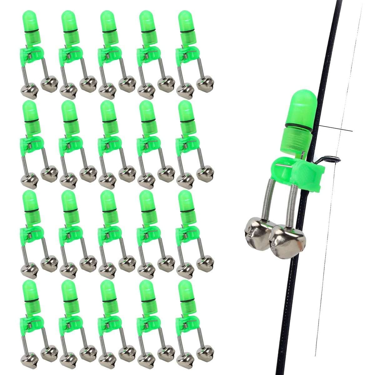 20 PCS LED Night Fishing Bite Bait Alarm 2 Bells Light Rod Tip Clip Alert Ring 2