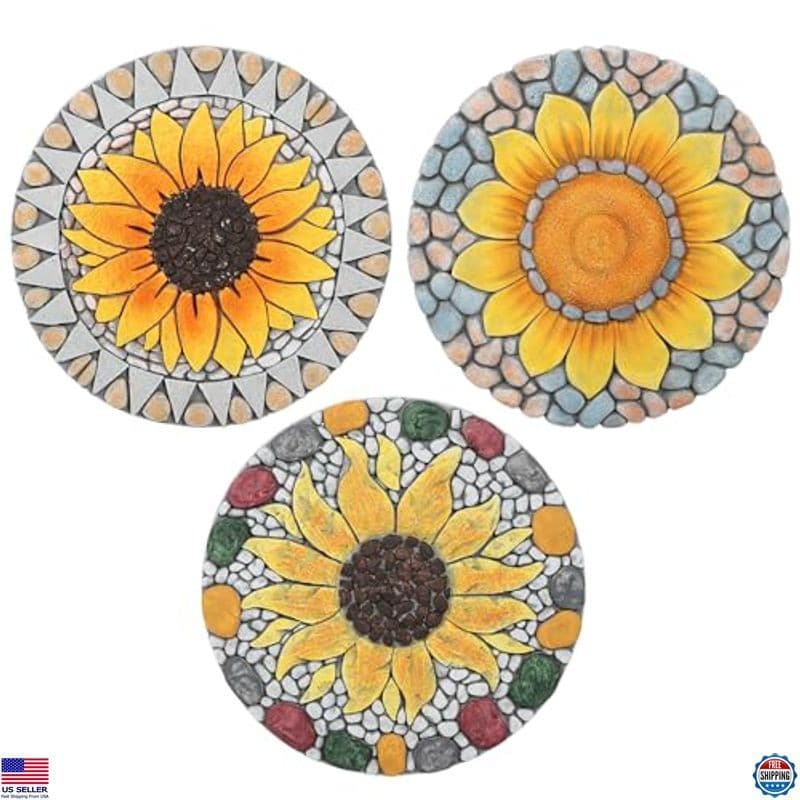 Set of 3 Sunflower Garden Stepping Stones - 10-Inch Decorative Pathway Stones
