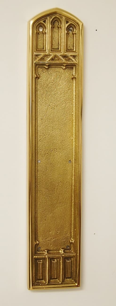 Solid Brass Architectural Door Hardware, Pull Plate Victorian Gothic 6