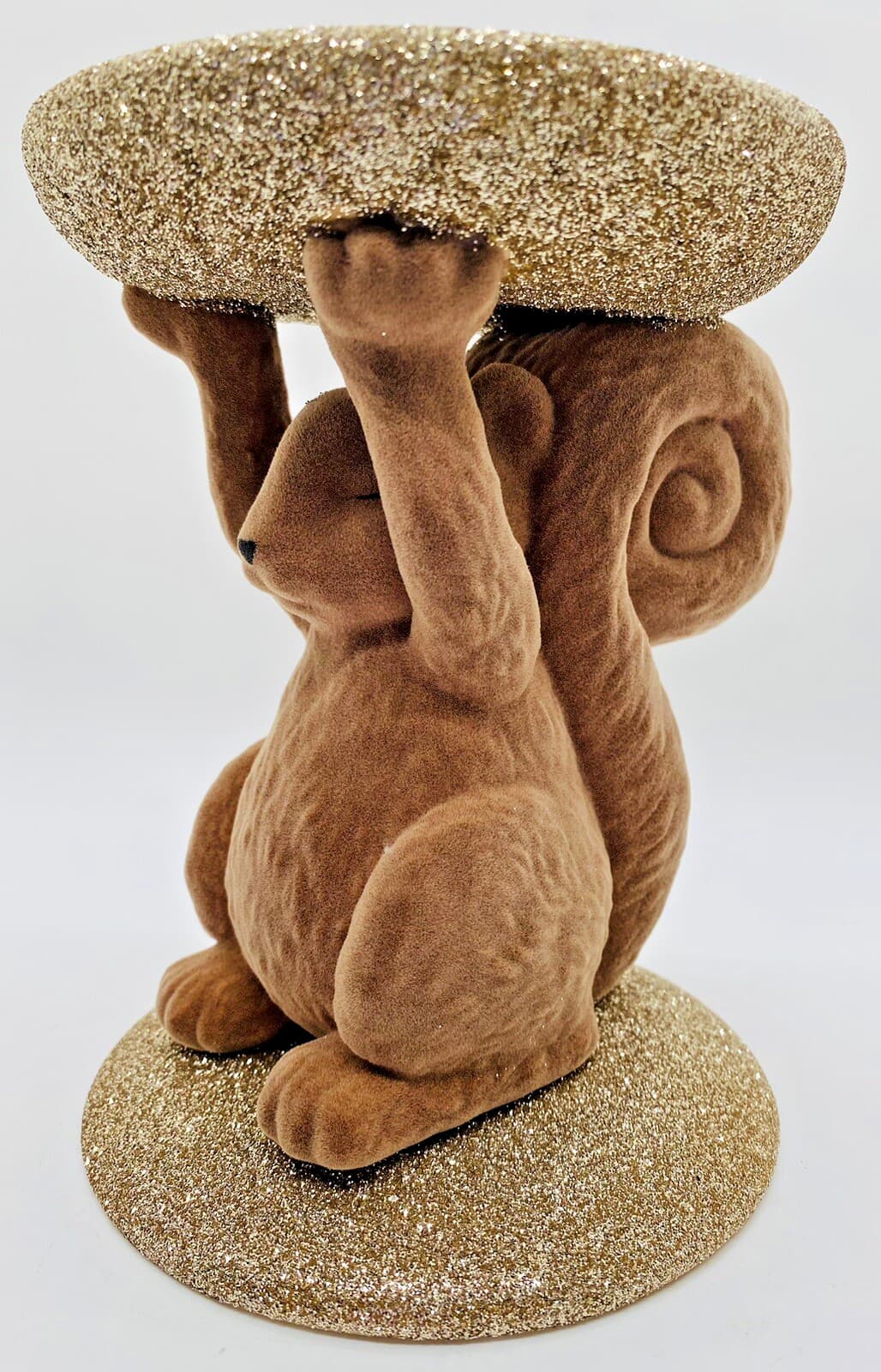 NEW Bath & Body Works FLOCKED SQUIRREL 3-Wick Candle Holder GLITTER PEDESTAL NIB 2