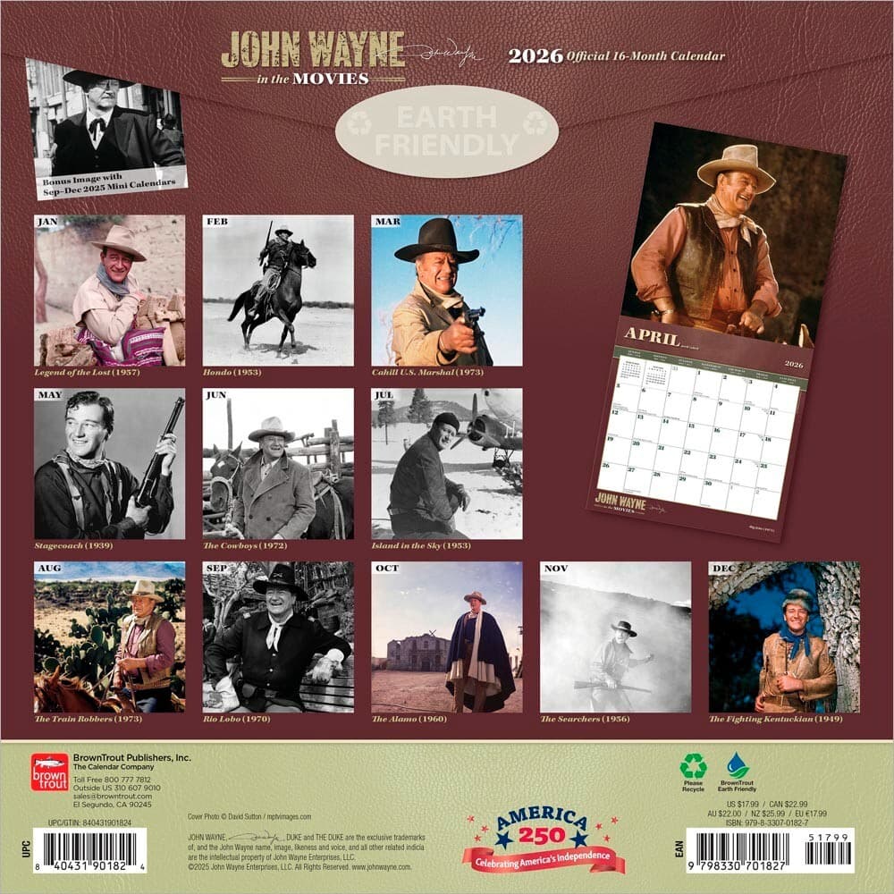 John Wayne in the Movies OFFICIAL | 2026 12x24" Wall Calendar | Plastic-Free 2