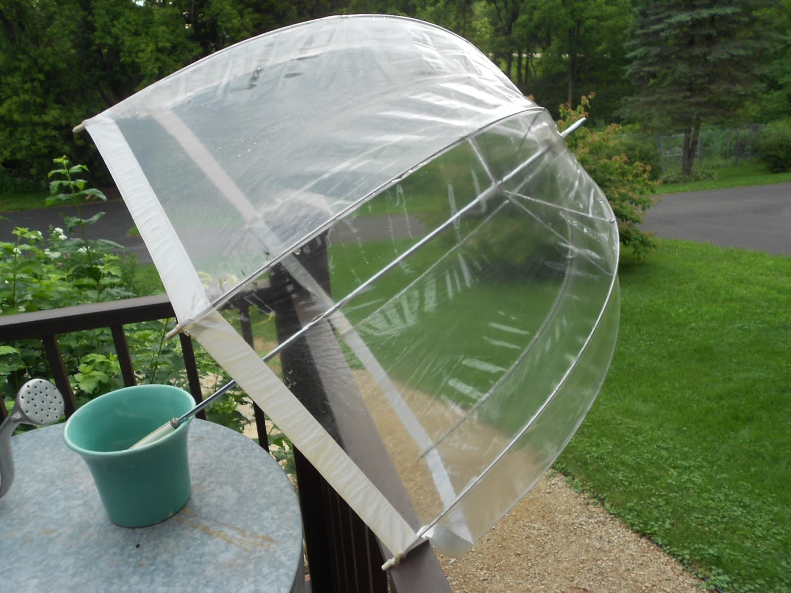Vintage Clear and White Bubble Dome Umbrella MCM 1960's or 70's Hong Kong 2