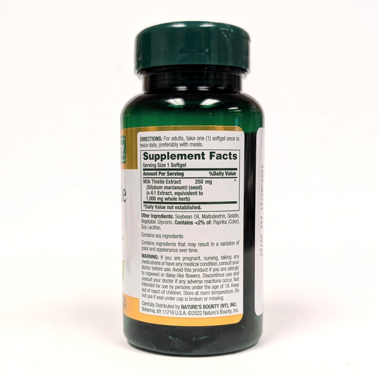 Nature's Bounty Milk Thistle Extract 1000mg, Liver Health, 100 Softgels SEP 2027 3