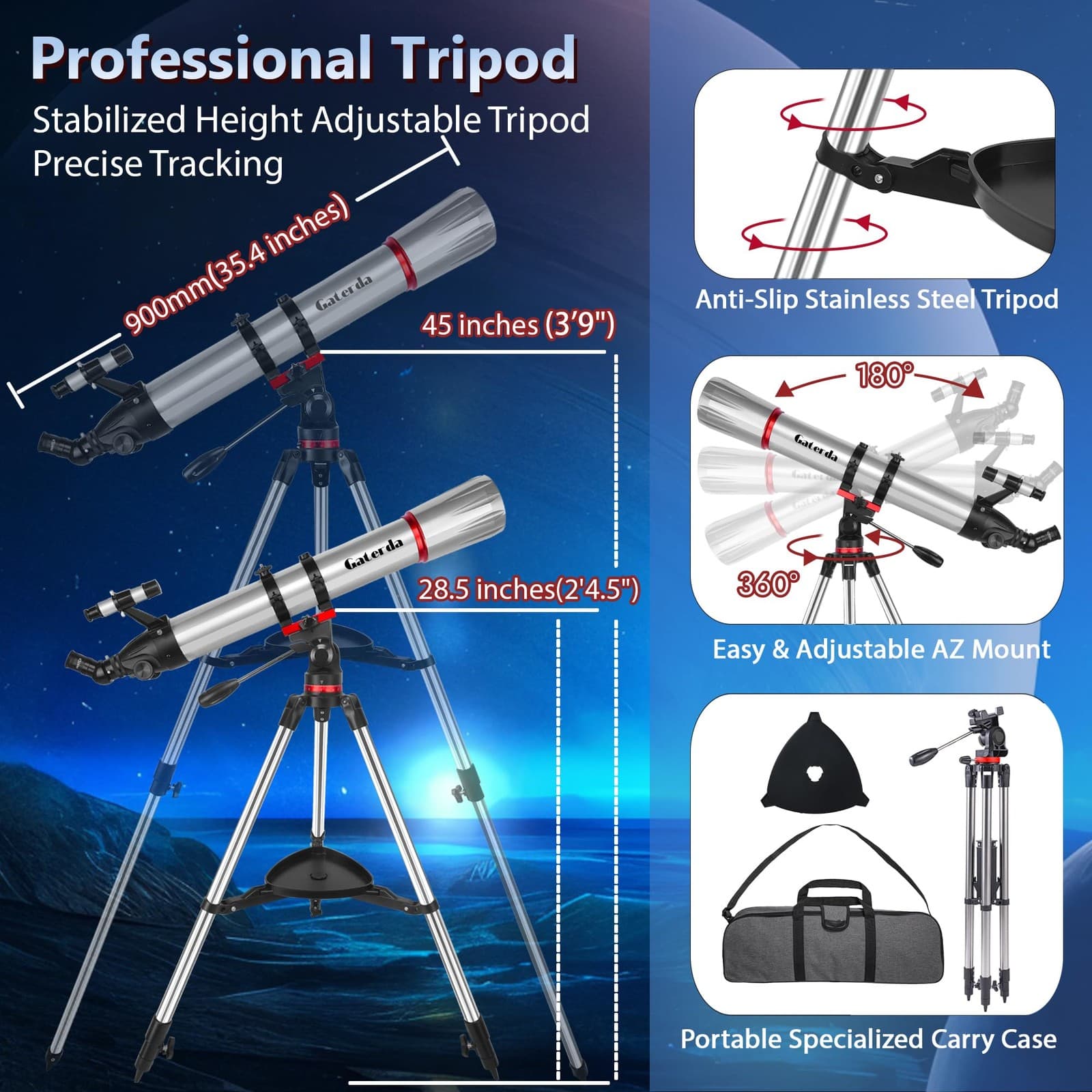 Telescope, 90mm Aperture 900mm Refractor Telescope for Adults High Powered, A... 4