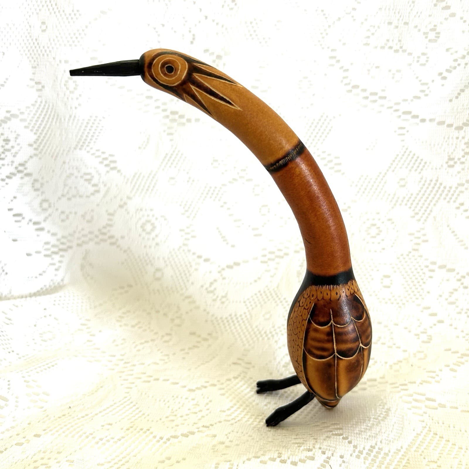 Hand Carved Peruvian Gourd Bird Primitive