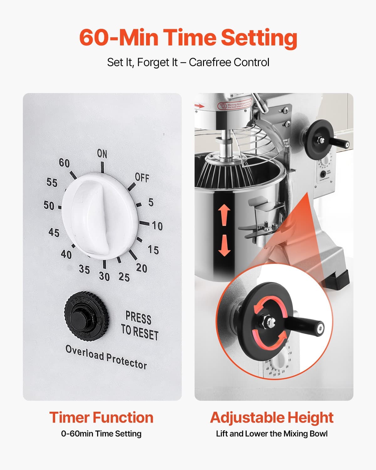 VEVOR 15QT Commercial Dough Food Mixer Machine Electric Stand w/Hooks 3-Speed 5