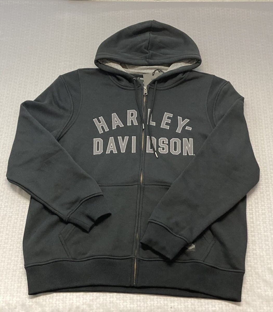 NEW HARLEY DAVIDSON 96018-23VM Men's Staple Zip-Up Hoodie Black Beauty L