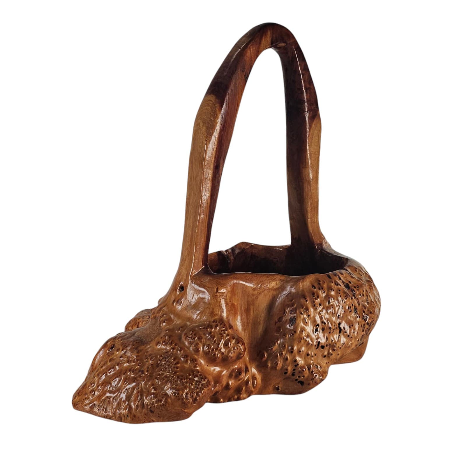 Vintage Teak Root Burl Ikebana Basket 13” Centerpiece Rustic Flower Display 5