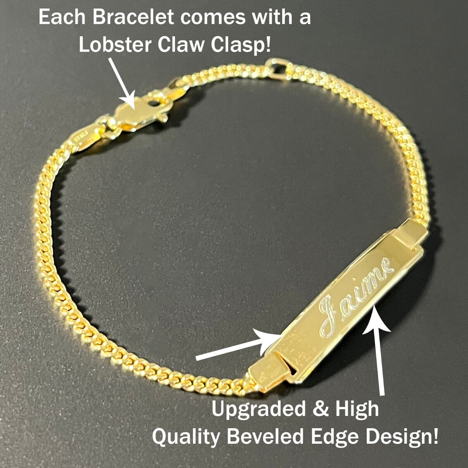 Gold Plated Solid 925 Sterling Silver Curb Cuban Link Childrens Baby ID Bracelet 3