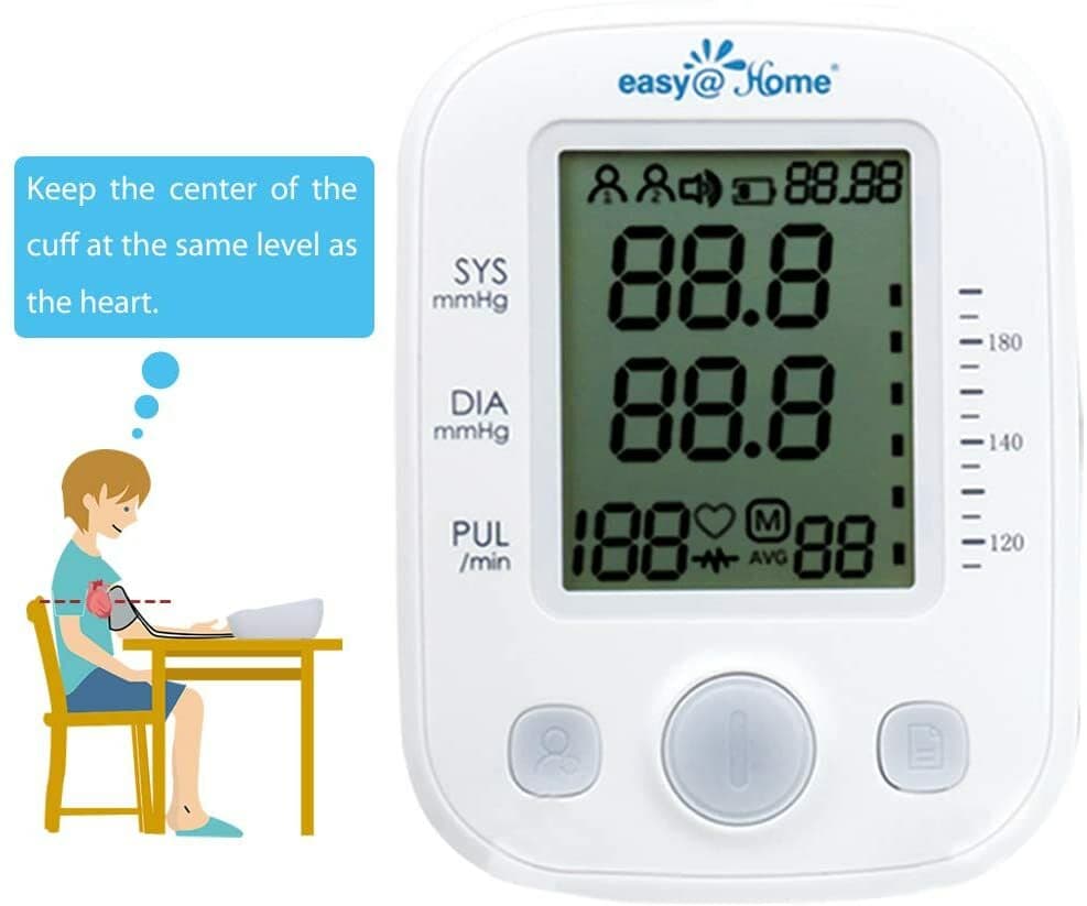 Easy@Home Digital Blood Pressure Monitor EBP‑020 – Upper Arm + Dual‑User Memory 3