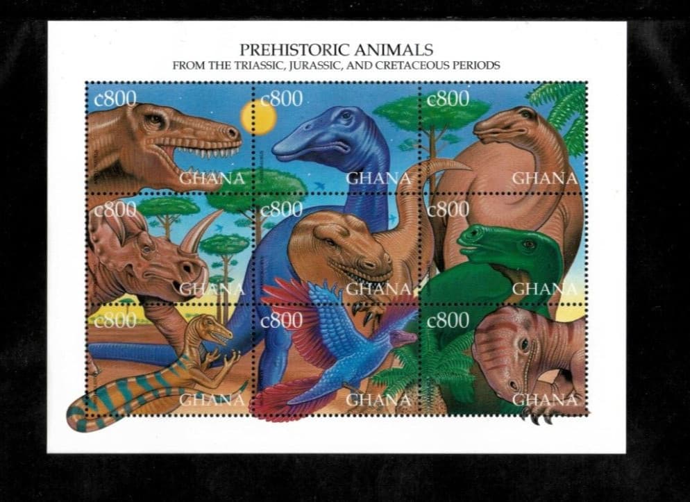 Ghana 1999 - Dinosaurs - Sheet of 9 Stamps - Scott #2090 - MNH