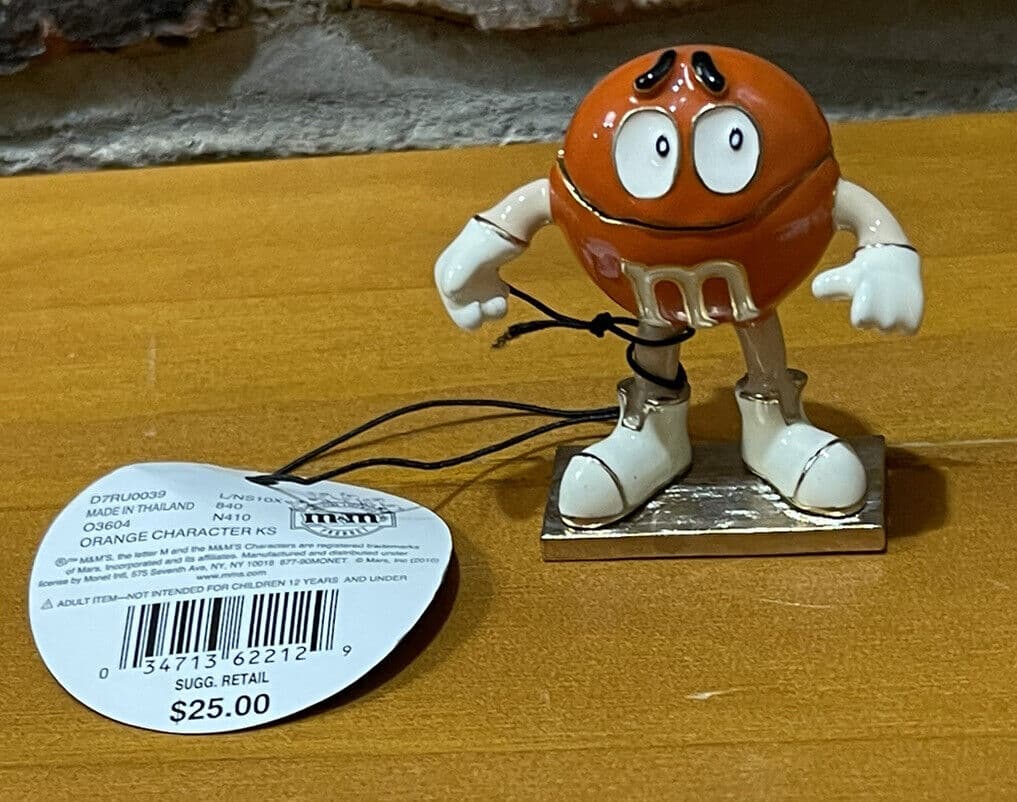 ORANGE M&M MONET JEWELRY TRINKET BOX PRETZEL CHARM ENAMELED NWT $25 2