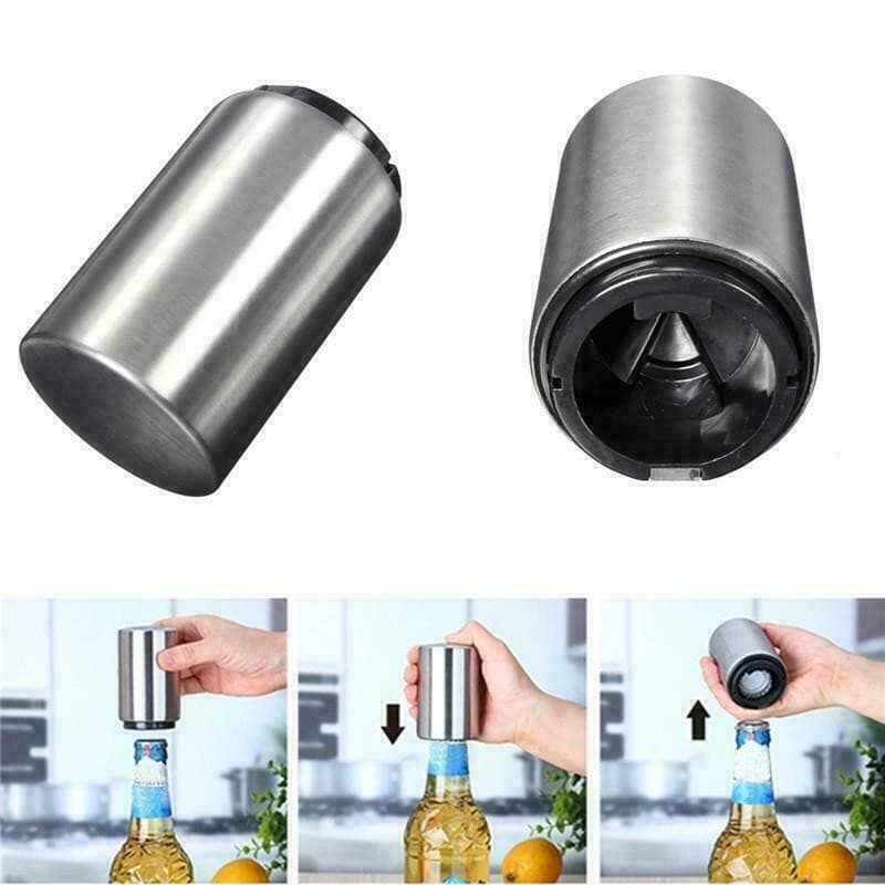 2-Pack Stainless Steel Automatic Push-Down Bottle Opener–Beer & Soda Cap Remover