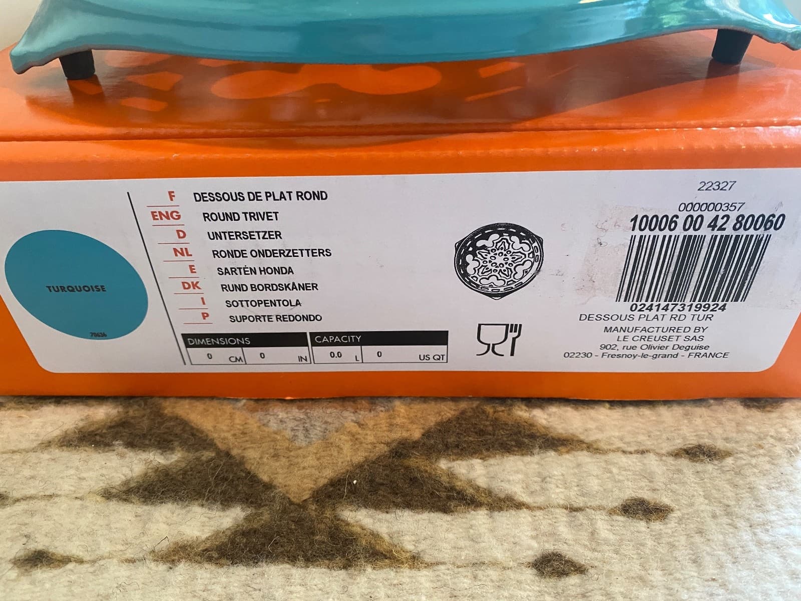 LE CREUSET TURQUOISE ROUND TRIVET CAST IRON  NEW IN ORIGINAL BOX 5