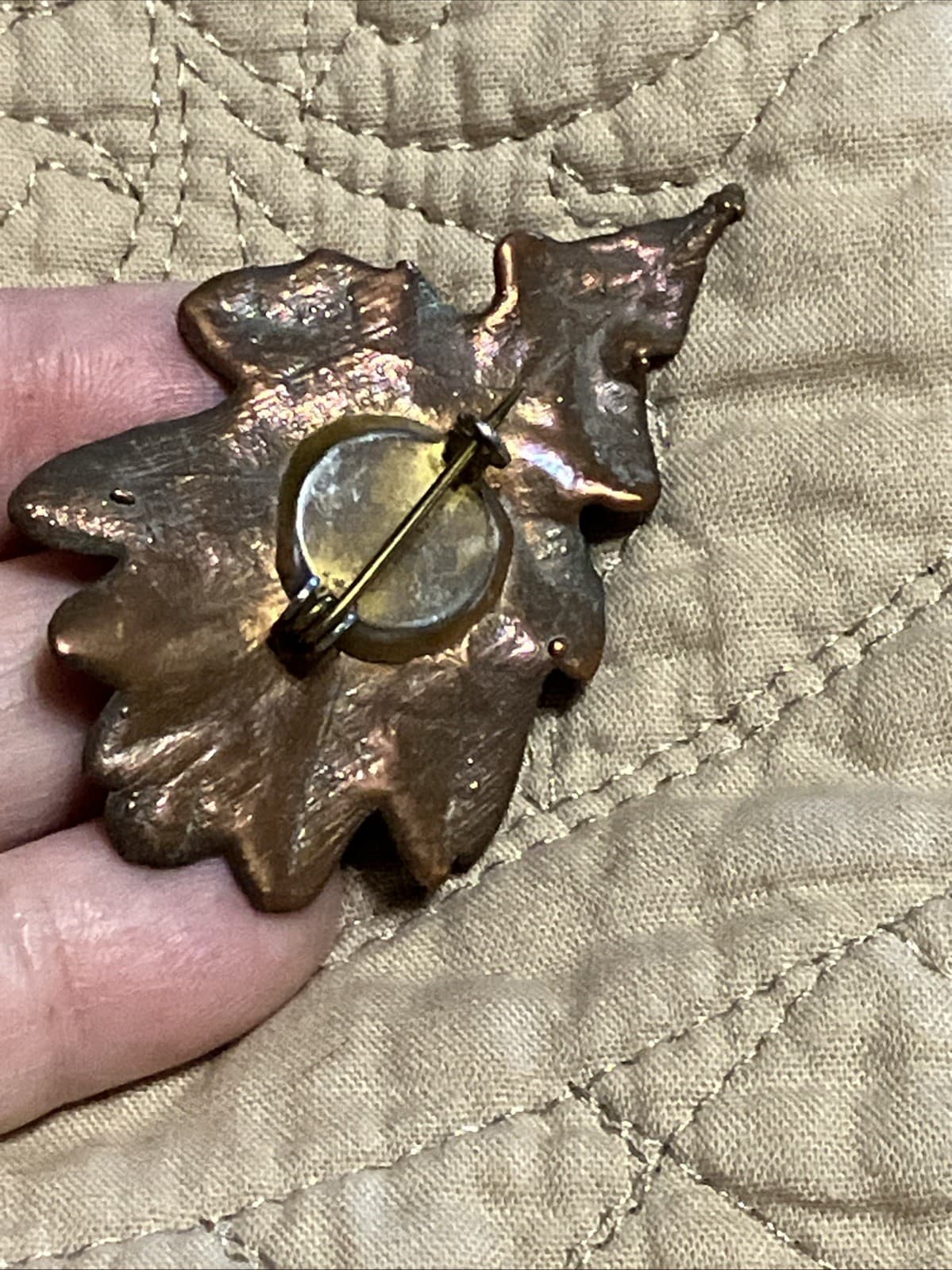 Vintage Cast Copper Oak Leaf Brooch/Pin 2.5”x1.5” 3