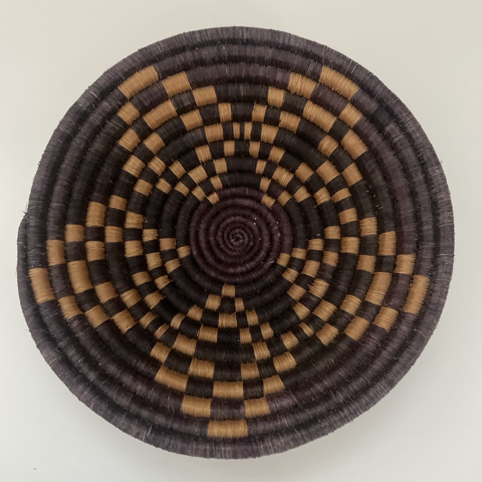 Set of 2 African Basket 7" Woven Handmade Wall Hanging Brown and Tan 2