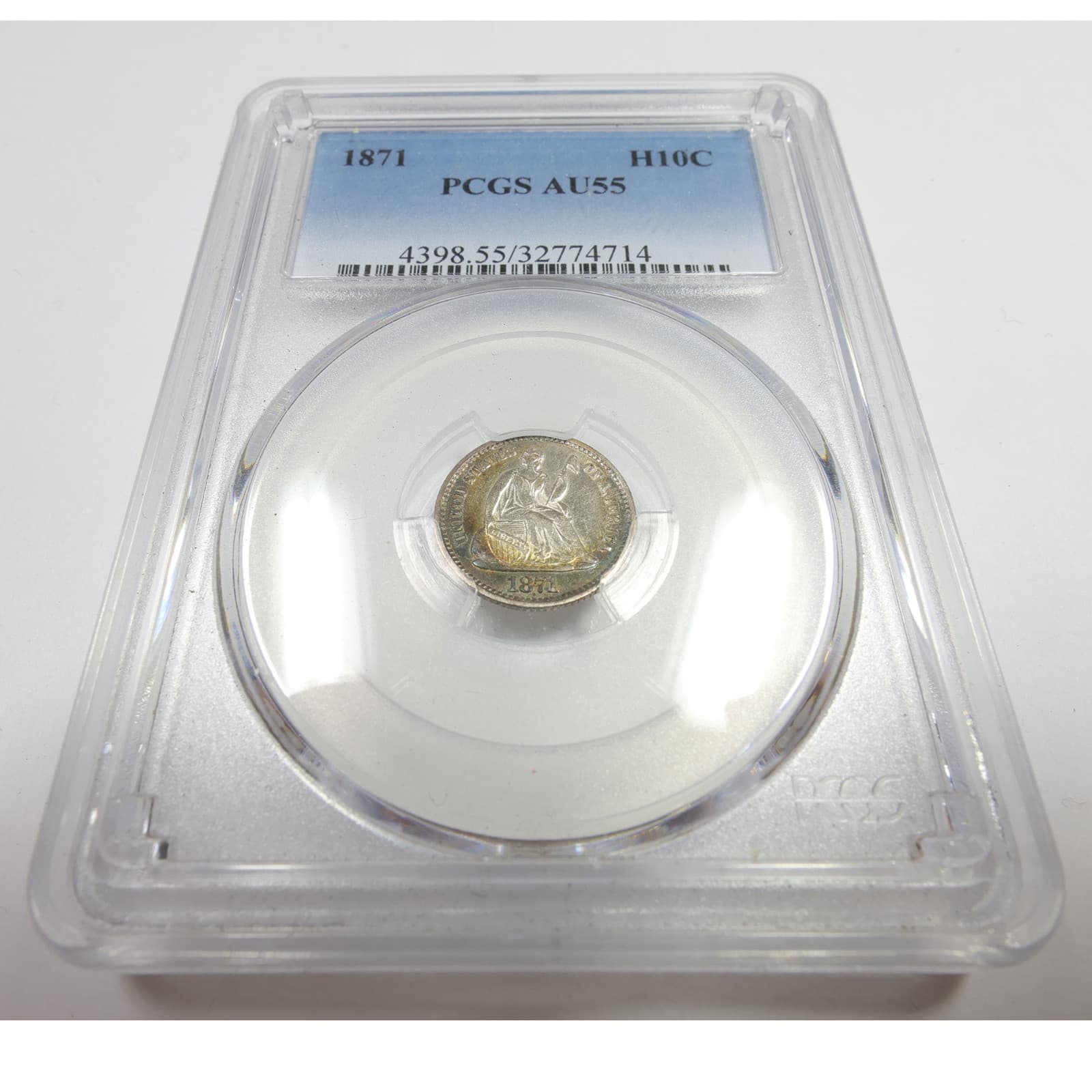 1871 P PCGS AU55 - Toned Silver Seated Half Dime H10C #57484A 2