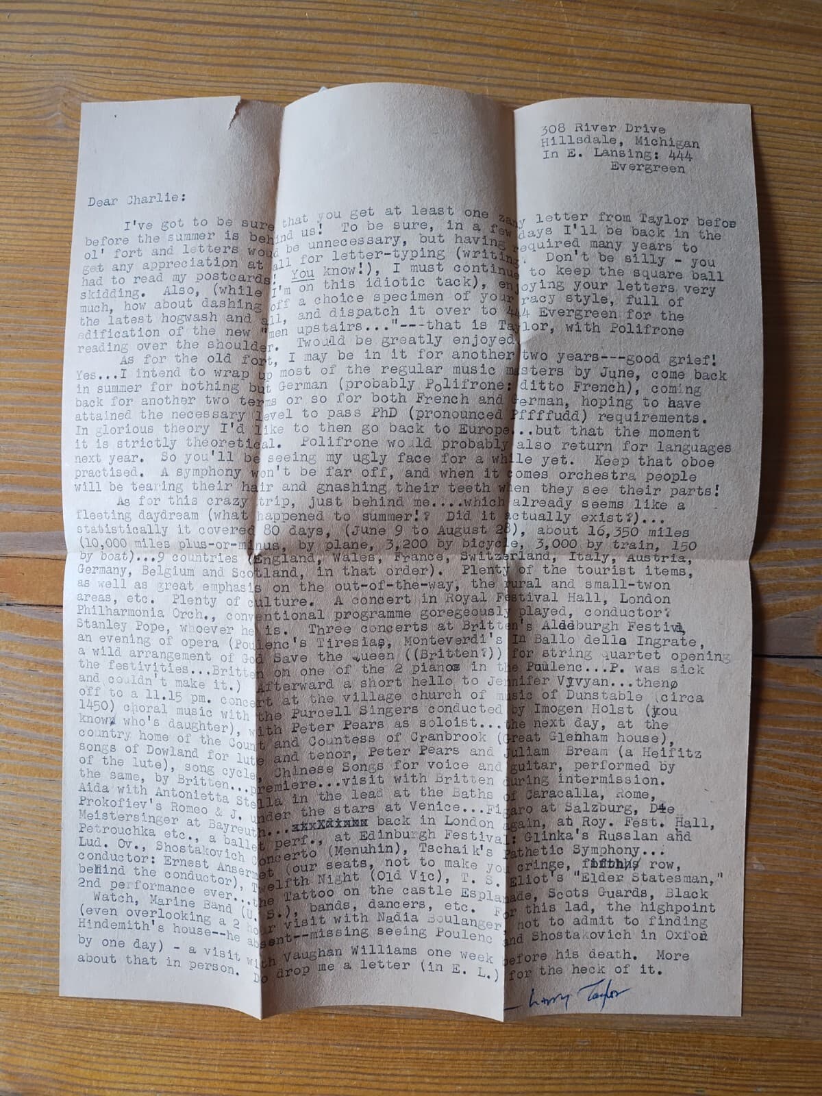 Archive of Correspondence Violinist Studying with Boulanger, Klemperer ca-1960 6