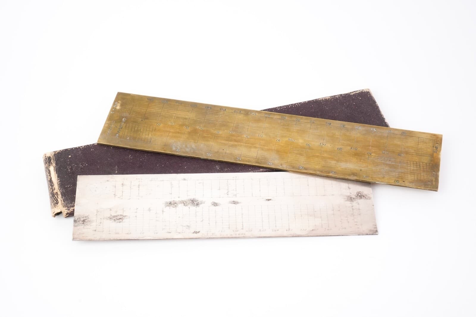 19th century instrument, two brass slide rules, Chalicarne à Eclaron