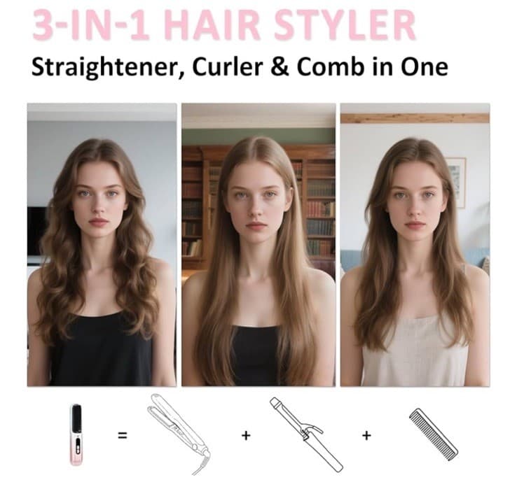 BEAUTYOVO Travel TSA-Friendly Cordless Hair Straightener/Comb/Curler Open Box 3