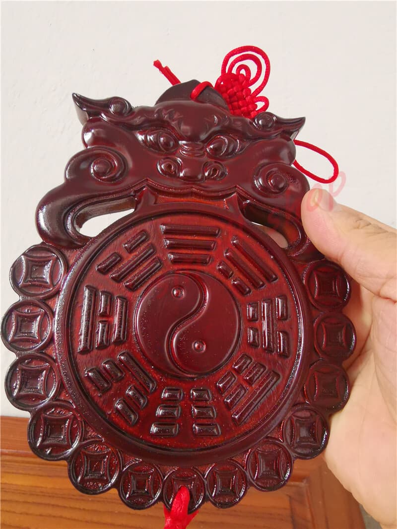 Peach Wood Beast Head Bagua Mirror Tiger Head Pendant Wood Carving Feng Shui 5