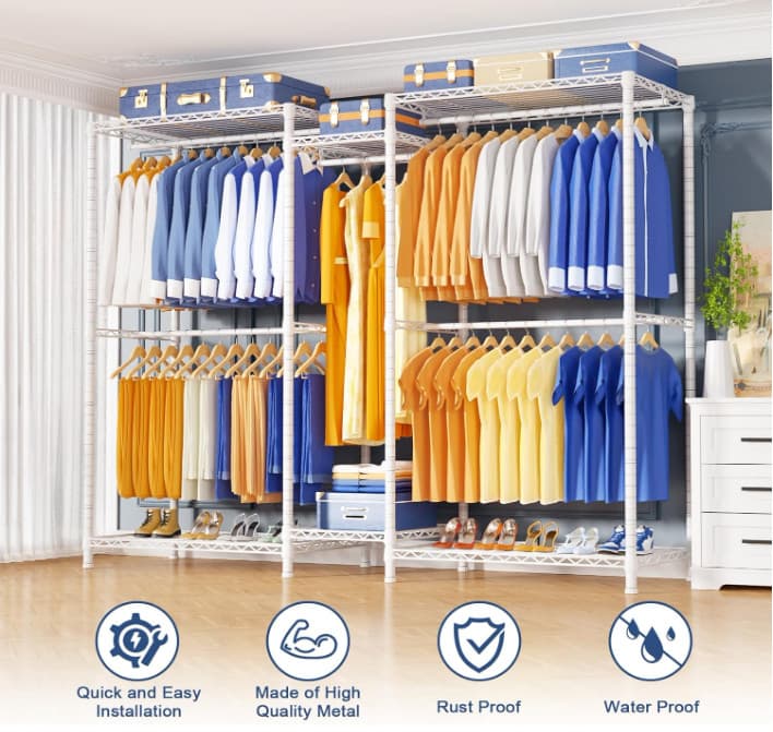 Perchero metálico con estantes, 960 lbs de carga, blanco, gran capacidad. 2