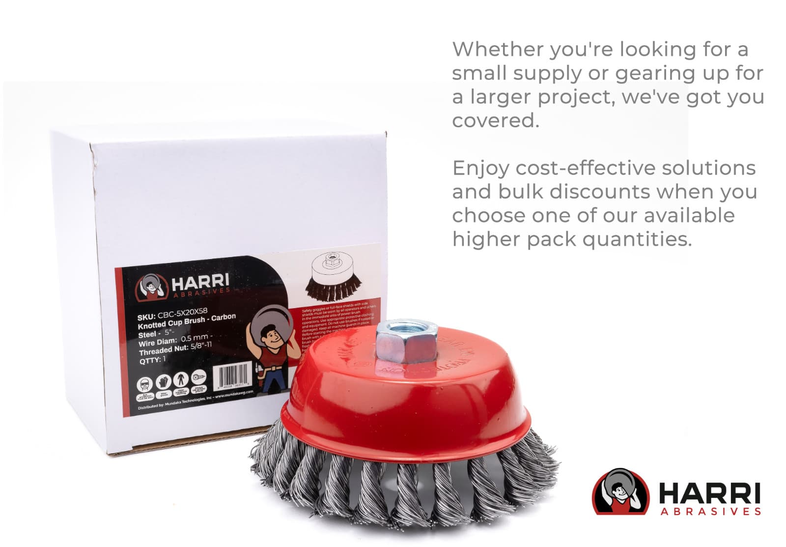 Harri Abrasives Twist Knotted Cup Brush - Carbon Steel - Nut Thread: 5/8"-11 UNC 3