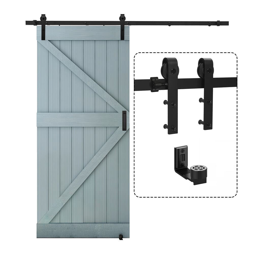 5FT-14FT Sliding Barn Door Hardware Closet Track Kit for Single Door Black 3