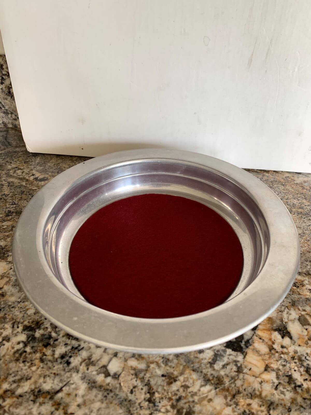 VTG Church Collection Plate Silver Metal & Red Felt Donation Offering Bowl 10 in 5