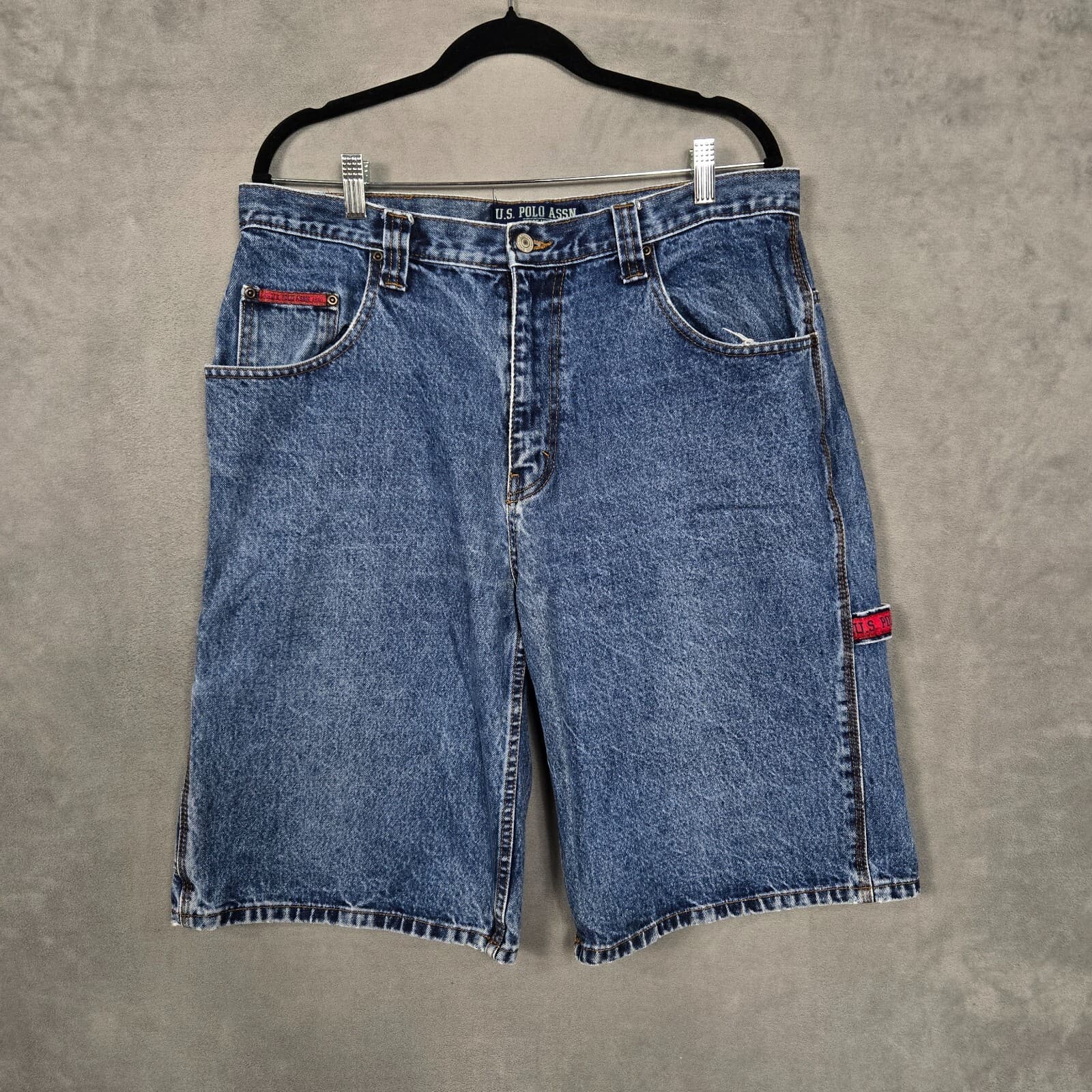 VTG U.S Polo Assn. Baggy Jean Shorts Mens 36 Blue Carpenter Jorts distressed Y2K 2