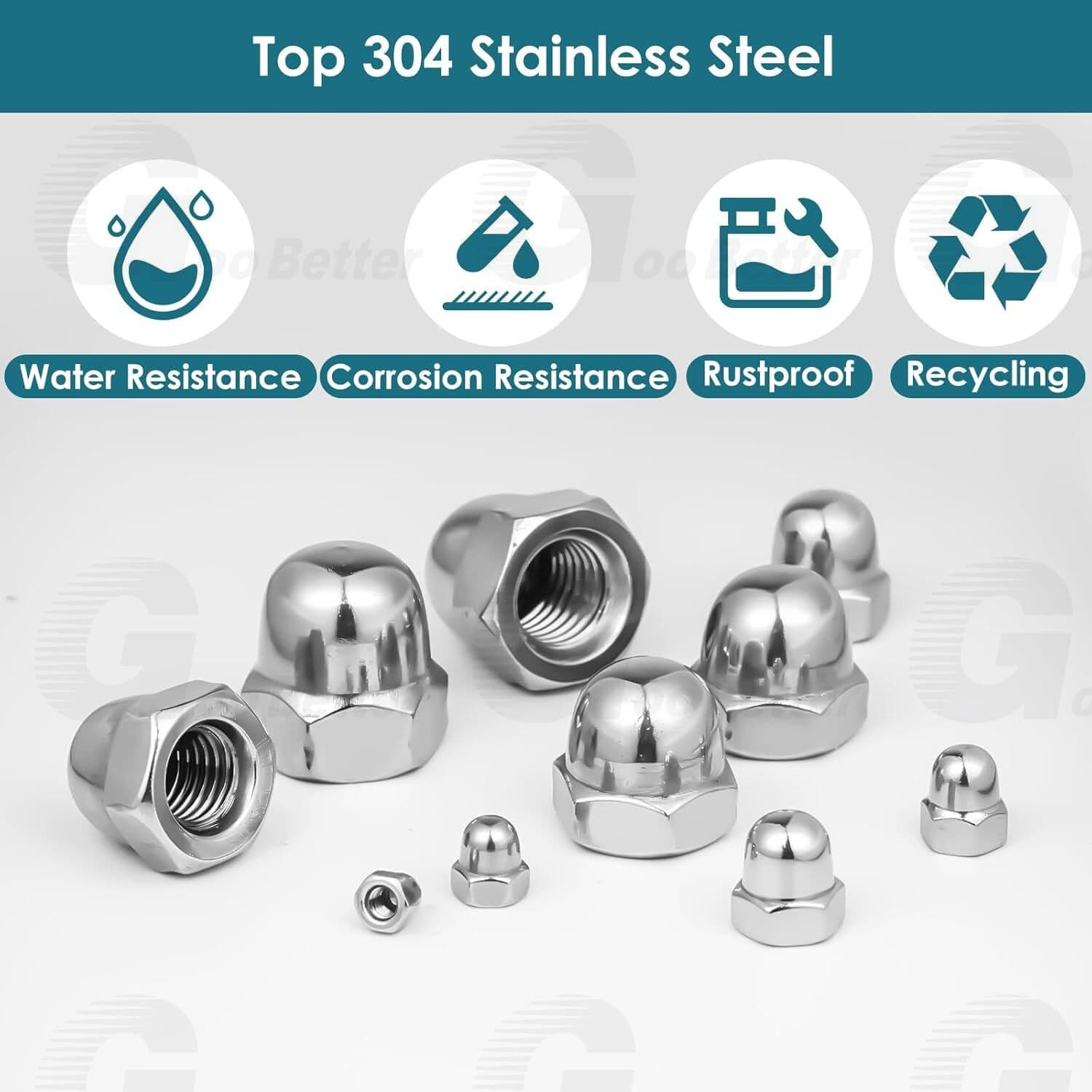 120Pcs UNC Hex Acorn Cap Nuts Assortment Kit #6 #8 #10 - 1/2" A2 Stainless Steel 6