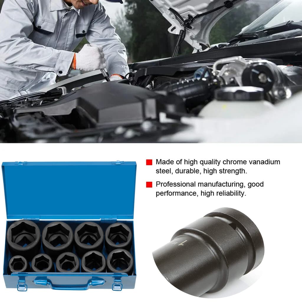 9PC 1" ONE INCH DRIVE DR DEEP BIG SIZE AIR BLACK IMPACT SOCKET WRENCH TOOL SET 4