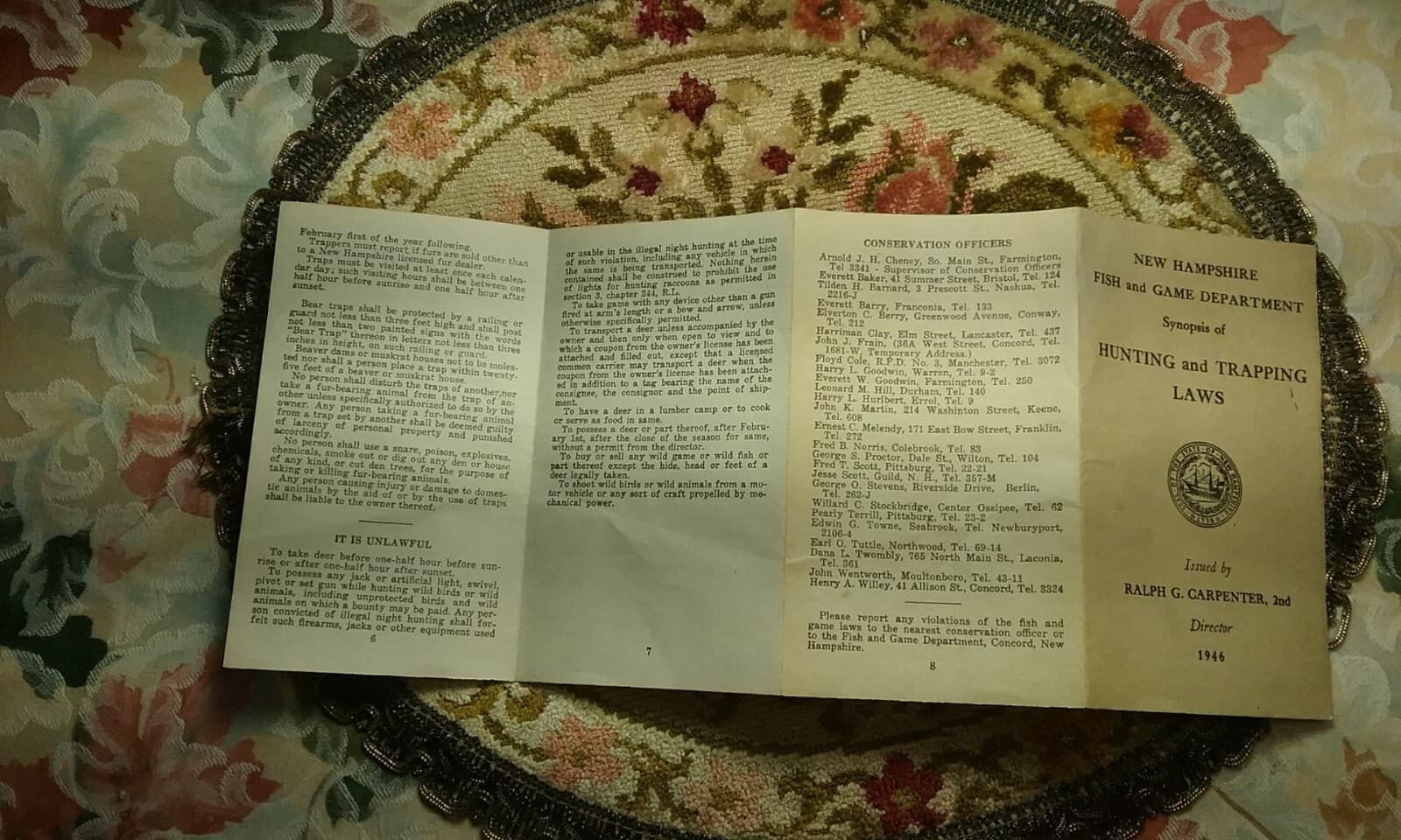 1946 NH Fish & Game Department Hunting and Trapping Laws Pamphlet 5