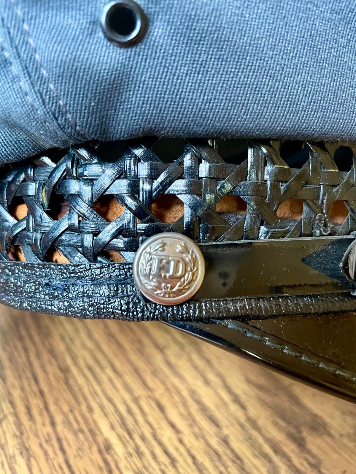 Vintage Fire Fighter Hat - Dress Blue 7 1/2, Nice condition, unique vented brim. 3