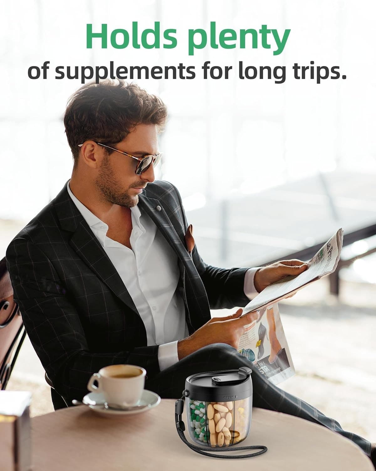 PULIV Portable Pill Dispenser Bottle, Vitamin Organizer with 7 Black  3