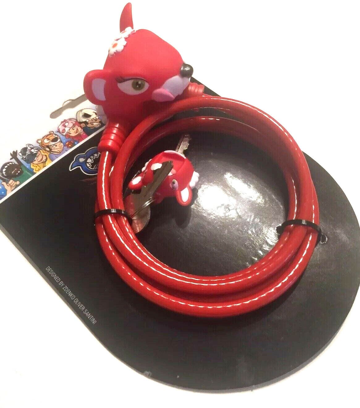 child kids bike cable lock 2 keys red cat face 2