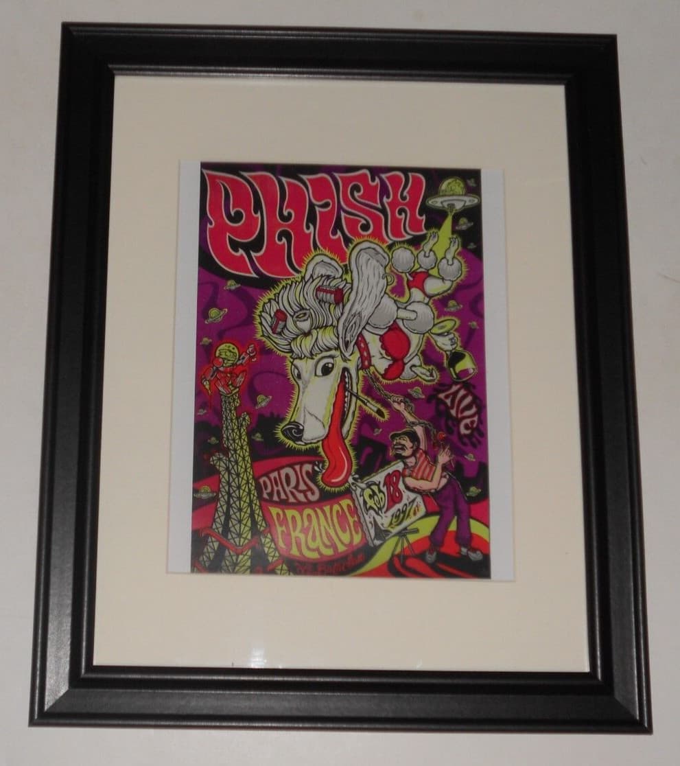 Framed Phish Handbill Print Paris, France Feb 18th, 1997 14" by 17"