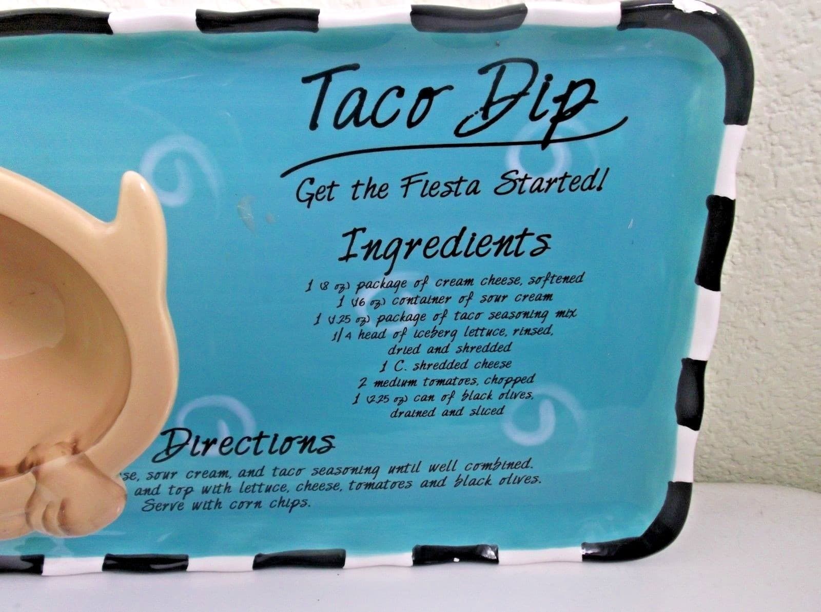 Youngs Turquoise Ceramic Taco Dip Platter Brown Chihuahua with Yellow Sombero 2