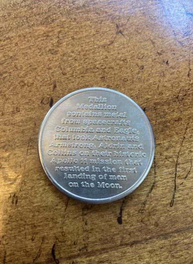 NASA 1969 Eagle Has Landed Medallion Apollo 11, Columbia - Flown Metal 2