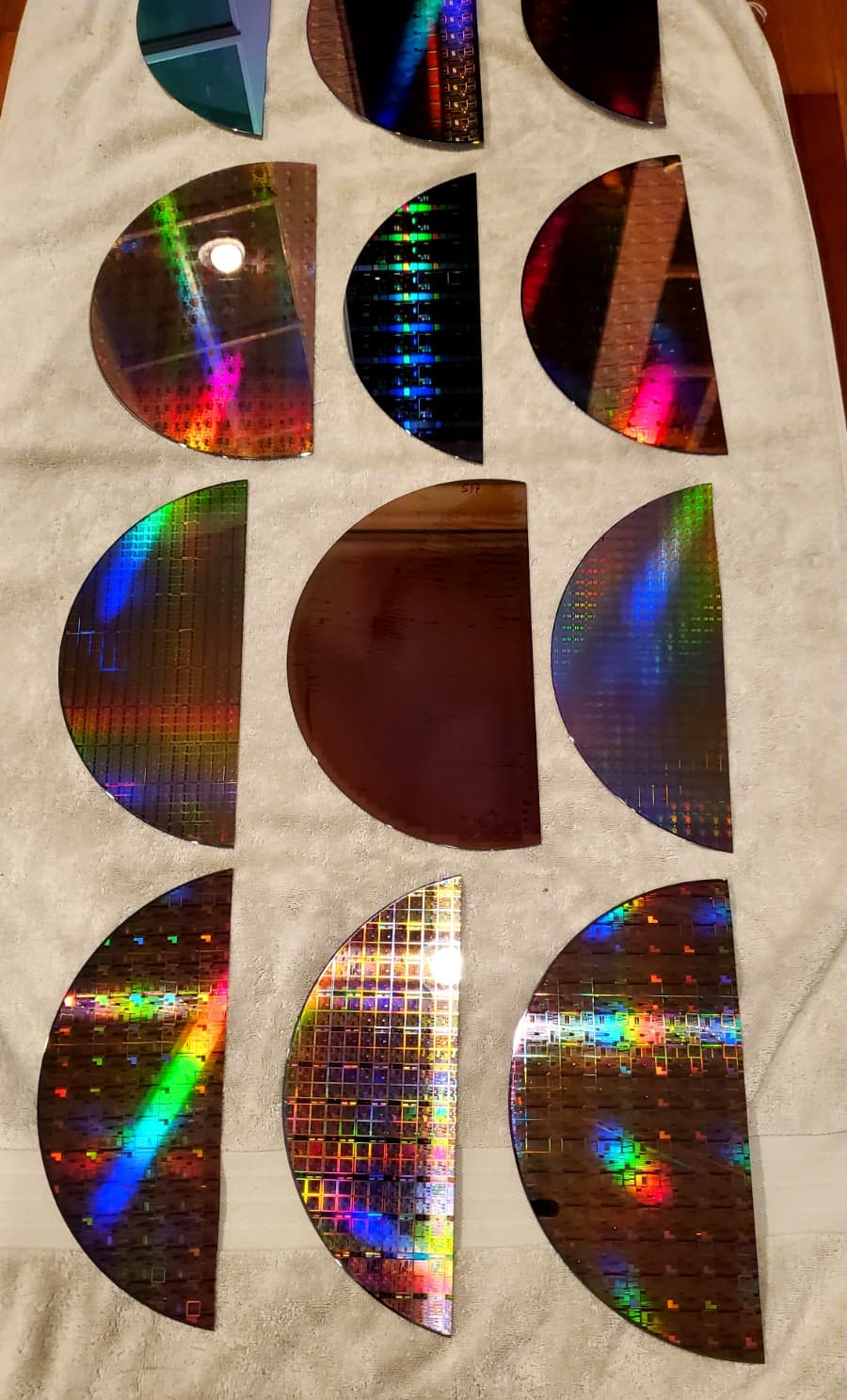 12 PC Lot Half Moon Silicon Semiconductor Lithography 300mm Wafer Slices Lot #DF 6