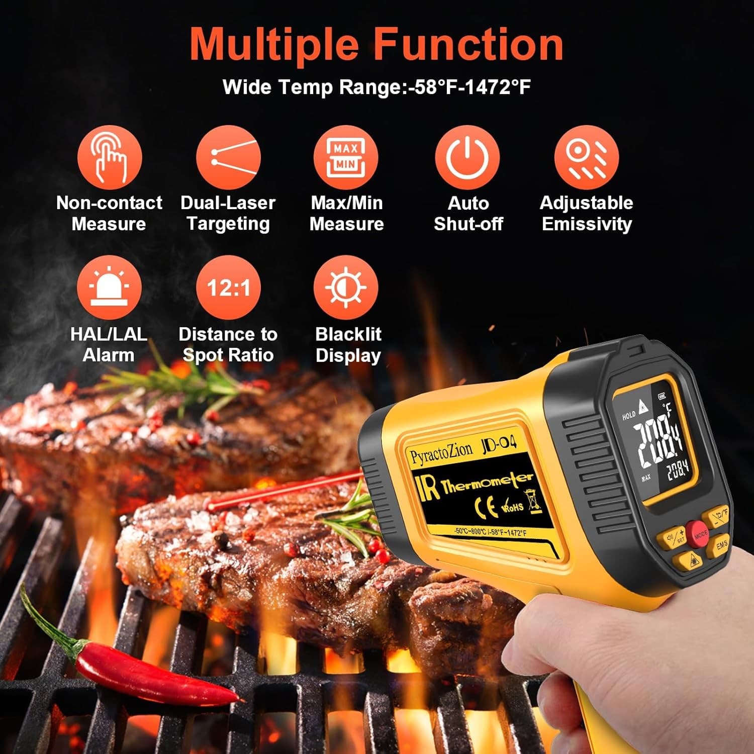 Infrared Thermometer Gun -58°F to 1472°F with Backlit Display, Laser Thermomet 2