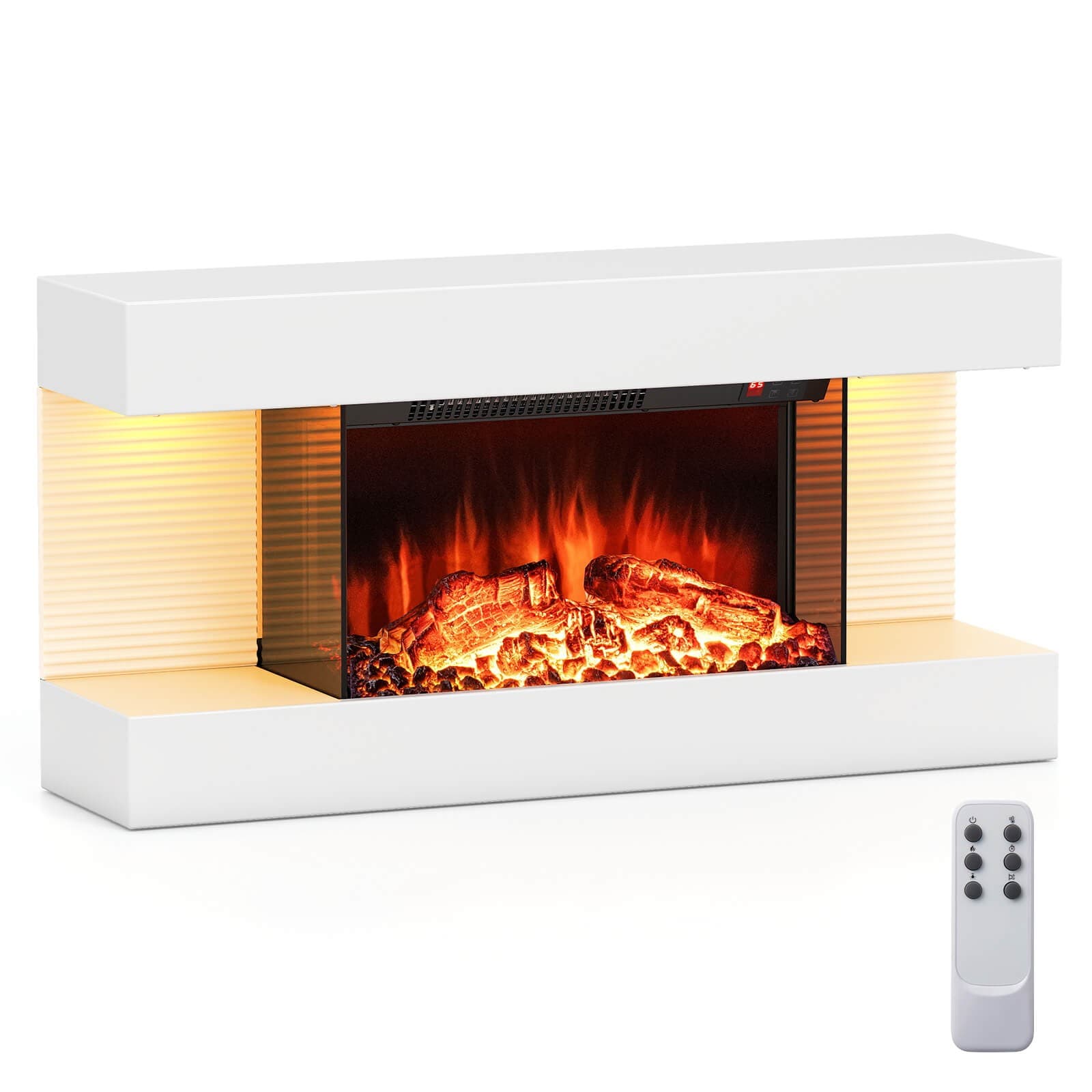 18" Electric Fireplace w/ 32" Floating Mantel 12-Color Dimmable Flame 8H Timer